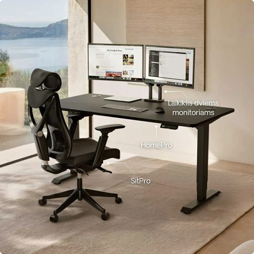 Elektrinis reguliuojamo aukščio stalas Desktronic HomePro Juodas/Juodas, 140x70cm, Dvigubas motoras, USB ir USB-C įkrovimo lizdai