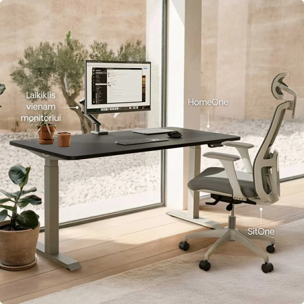 Elektrinis reguliuojamo aukščio stalas Desktronic HomeOne Pilkas/Juodas, 160x80cm, Dvigubas motoras, USB ir USB-C įkrovimo lizdai