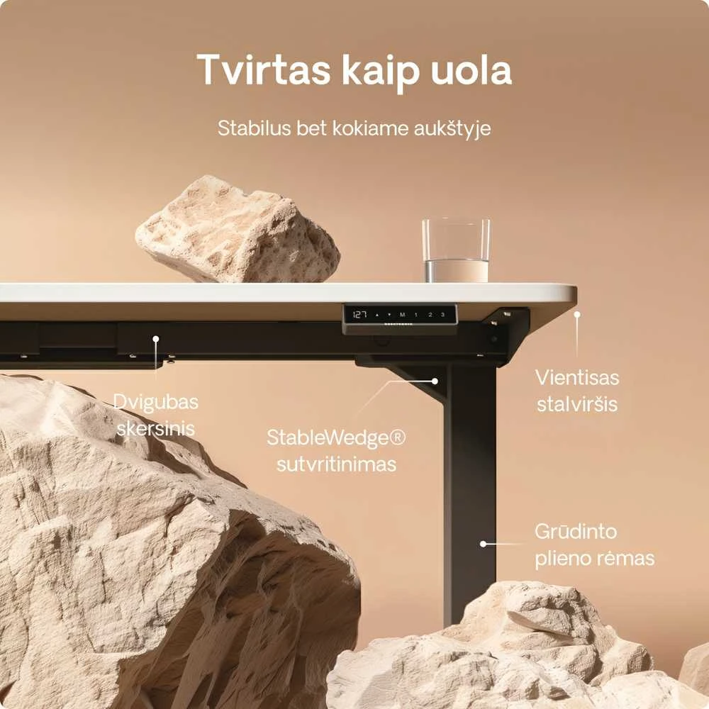 Elektrinis reguliuojamo aukščio stalas Desktronic HomePro Juodas/Baltas, 200x80cm, Dvigubas motoras, USB ir USB-C įkrovimo lizdai