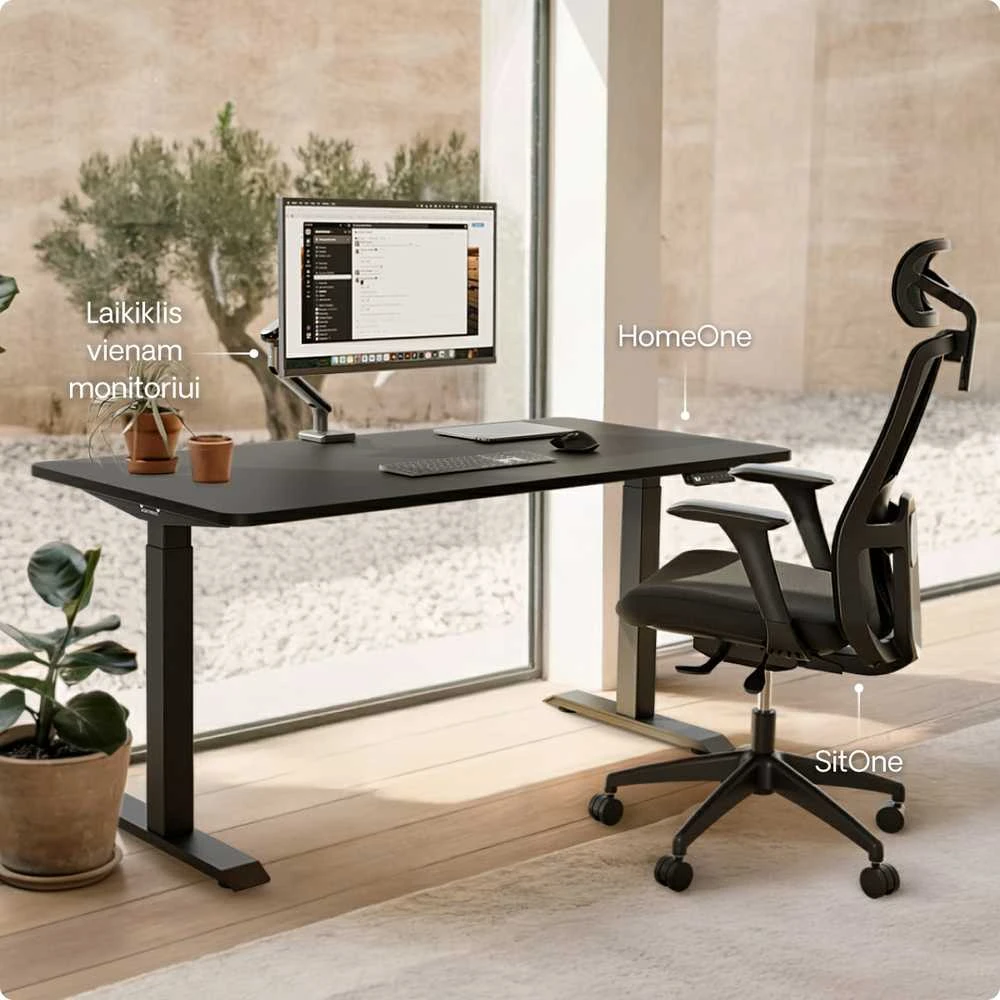 Elektrinis reguliuojamo aukščio stalas Desktronic HomeOne Juodas/Juodas, 120x60cm, Dvigubas motoras, USB ir USB-C įkrovimo lizdai