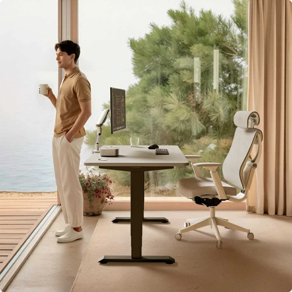 Elektrinis reguliuojamo aukščio stalas Desktronic HomePro Juodas/Pilkas, 200x80cm, Dvigubas motoras, USB ir USB-C įkrovimo lizdai