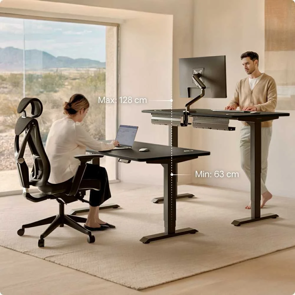 Elektrinis reguliuojamo aukščio stalas Desktronic HomePro Juodas/Juodas, 140x70cm, Dvigubas motoras, USB ir USB-C įkrovimo lizdai