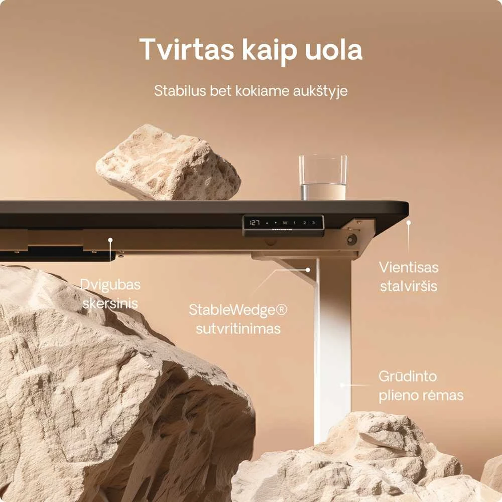 Elektrinis reguliuojamo aukščio stalas Desktronic HomePro Baltas/Juodas, 160x80cm, Dvigubas motoras, USB ir USB-C įkrovimo lizdai