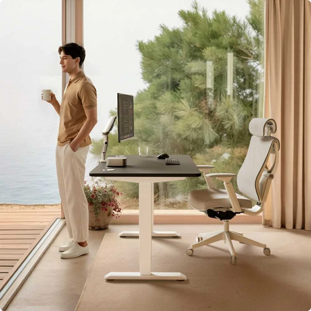 Elektrinis reguliuojamo aukščio stalas Desktronic HomePro Baltas/Juodas, 160x80cm, Dvigubas motoras, USB ir USB-C įkrovimo lizdai