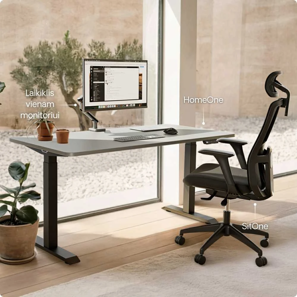 Elektrinis reguliuojamo aukščio stalas Desktronic HomeOne Juodas/Pilkas, 120x60cm, Dvigubas motoras, USB ir USB-C įkrovimo lizdai