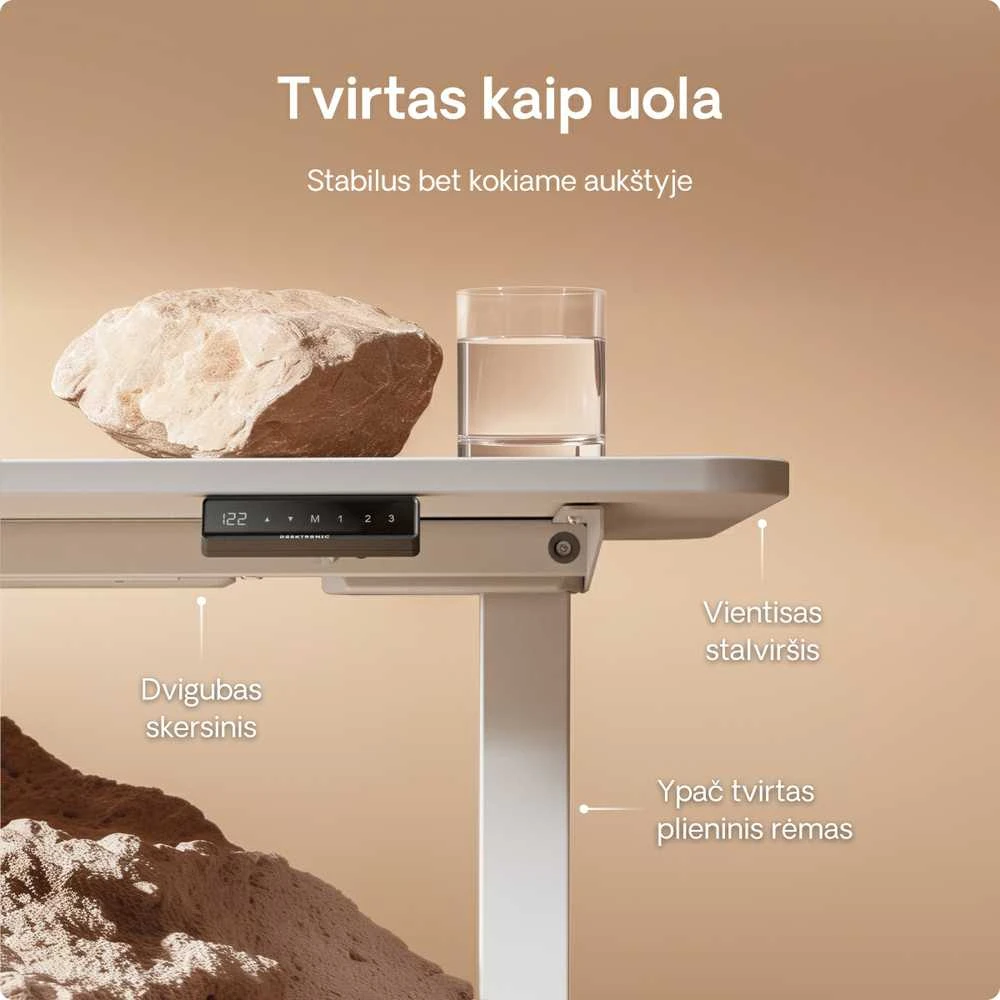 Elektrinis reguliuojamo aukščio stalas Desktronic HomeOne Baltas/Baltas, 140x70cm, Dvigubas motoras, USB ir USB-C įkrovimo lizdai