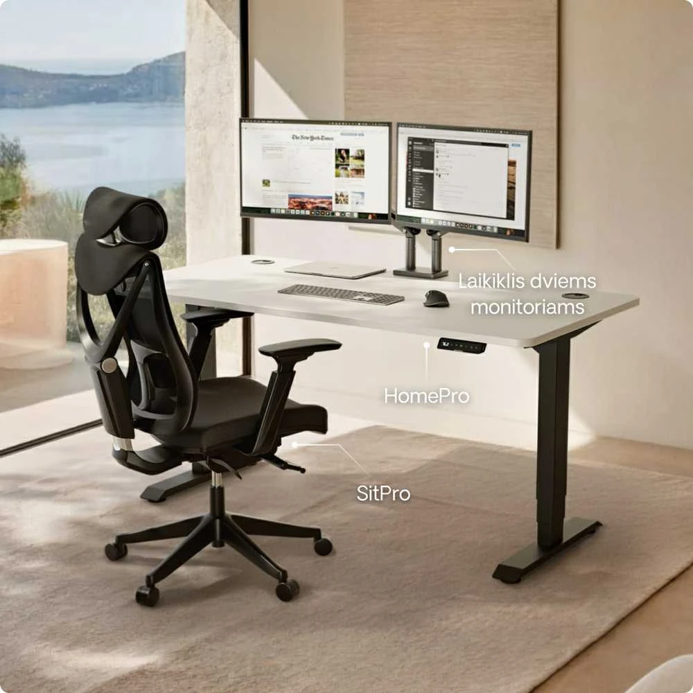 Elektrinis reguliuojamo aukščio stalas Desktronic HomePro Juodas/Baltas, 200x80cm, Dvigubas motoras, USB ir USB-C įkrovimo lizdai