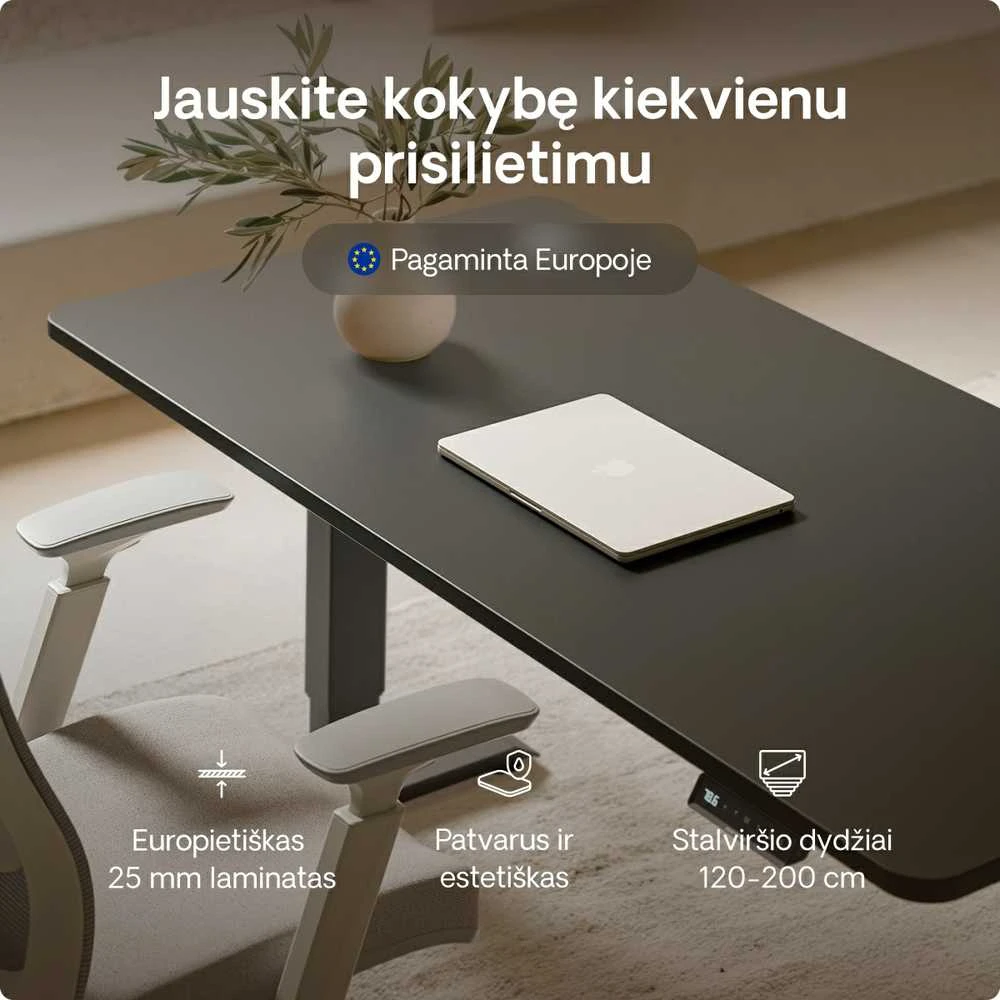 Elektrinis reguliuojamo aukščio stalas Desktronic HomePro Juodas/Juodas, 140x70cm, Dvigubas motoras, USB ir USB-C įkrovimo lizdai