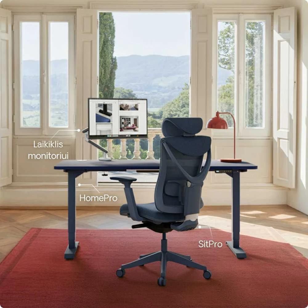 Elektrinis reguliuojamo aukščio stalas Desktronic HomePro Mėlynas/Baltas, 120x60cm, Dvigubas motoras, USB ir USB-C įkrovimo lizdai