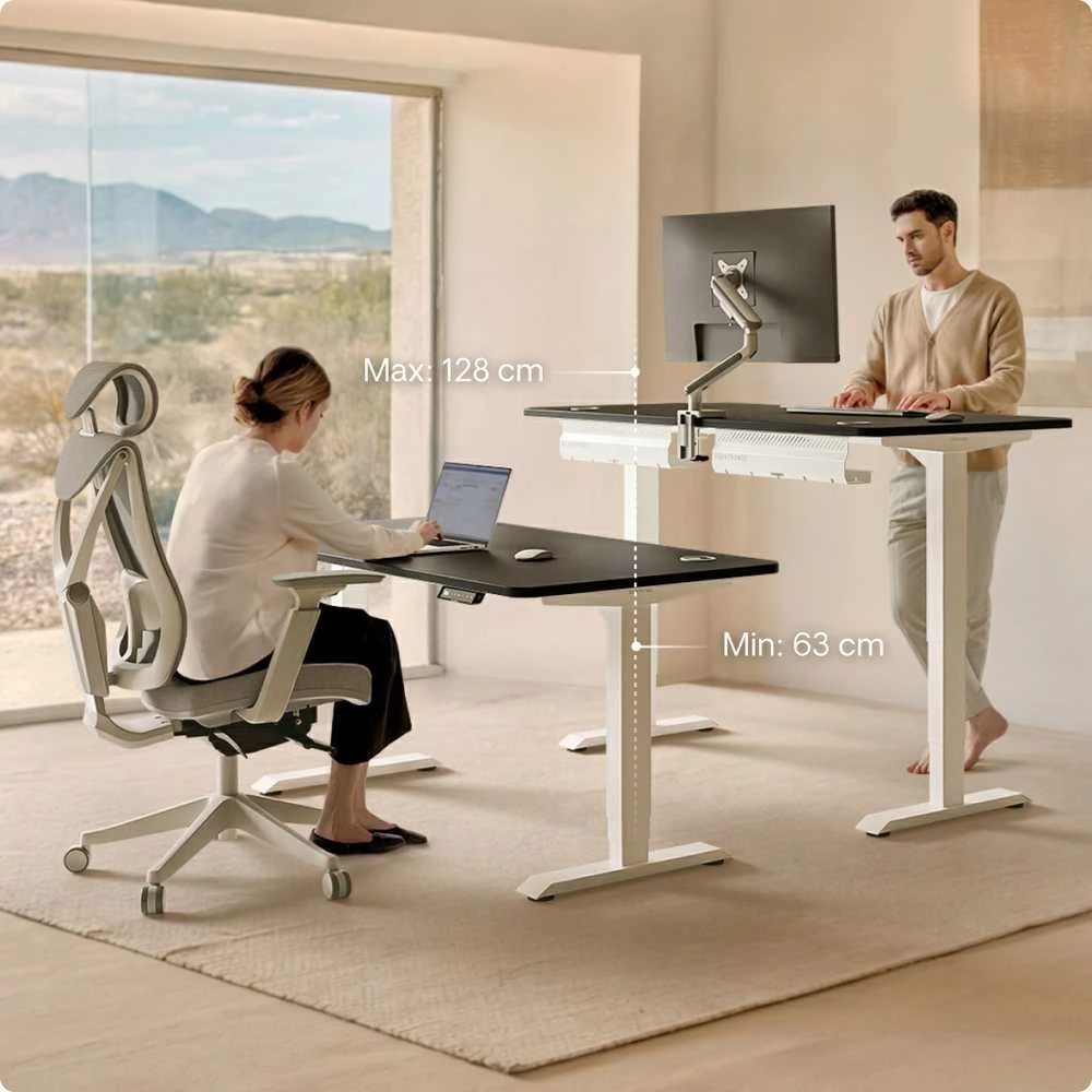 Elektrinis reguliuojamo aukščio stalas Desktronic HomePro Baltas/Juodas, 160x80cm, Dvigubas motoras, USB ir USB-C įkrovimo lizdai
