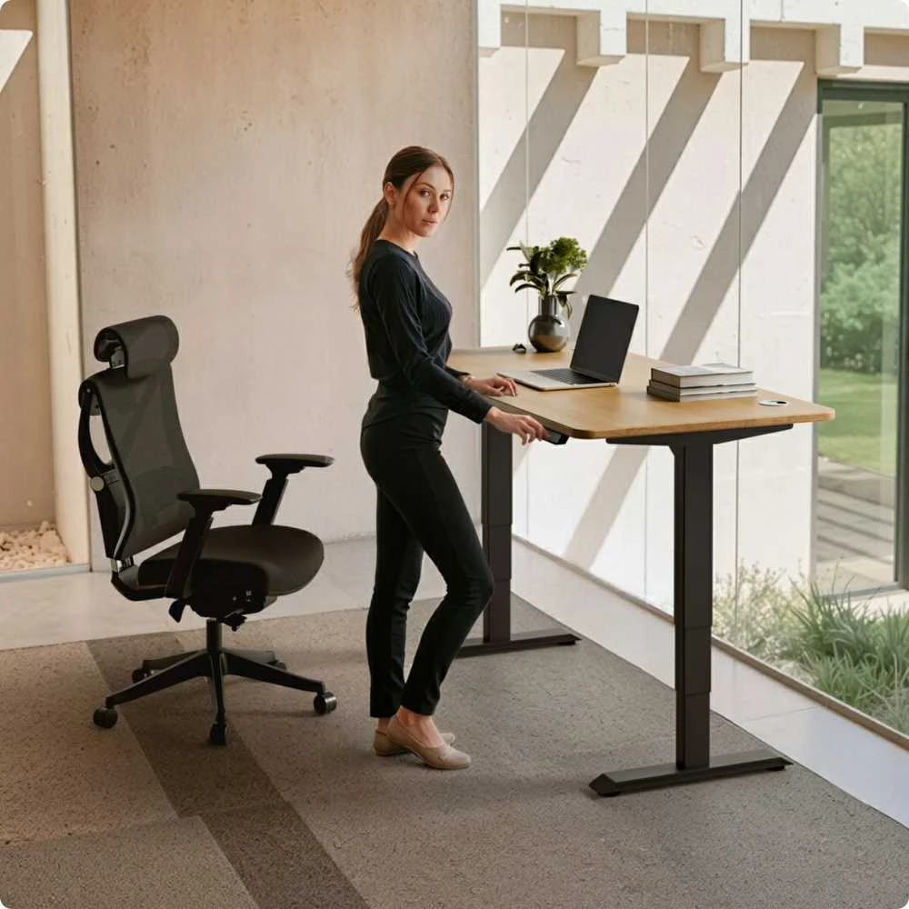 Elektrinis reguliuojamo aukščio stalas Desktronic HomePro Ąžuolo masyvas/Juodas, 160x80cm, Dvigubas motoras, USB ir USB-C įkrovimo lizdai