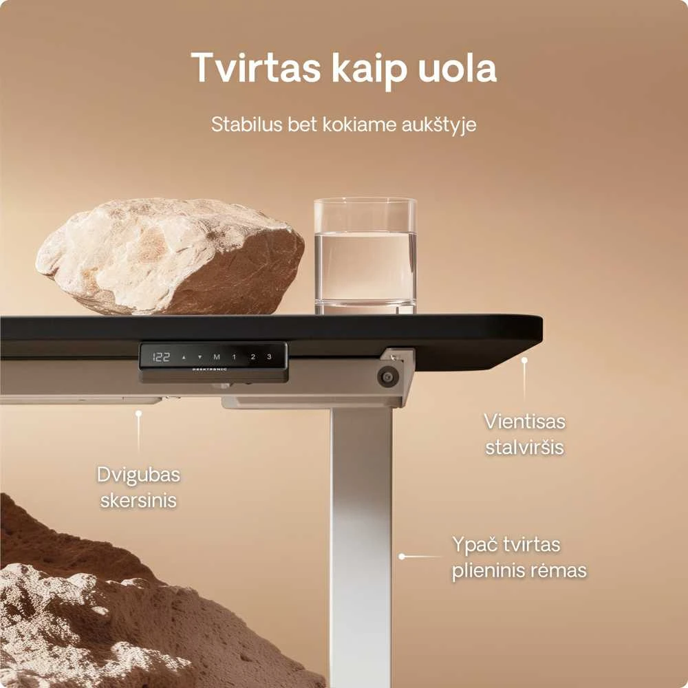 Elektrinis reguliuojamo aukščio stalas Desktronic HomeOne Baltas/Juodas, 140x70cm, Dvigubas motoras, USB ir USB-C įkrovimo lizdai