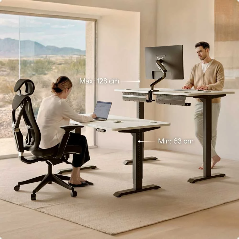 Elektrinis reguliuojamo aukščio stalas Desktronic HomePro Juodas/Baltas, 200x80cm, Dvigubas motoras, USB ir USB-C įkrovimo lizdai