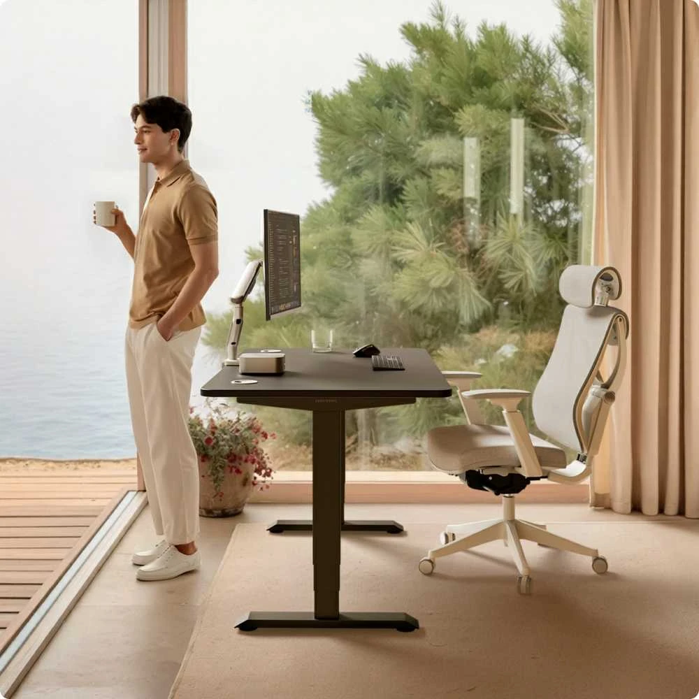 Elektrinis reguliuojamo aukščio stalas Desktronic HomePro Juodas/Juodas, 140x70cm, Dvigubas motoras, USB ir USB-C įkrovimo lizdai