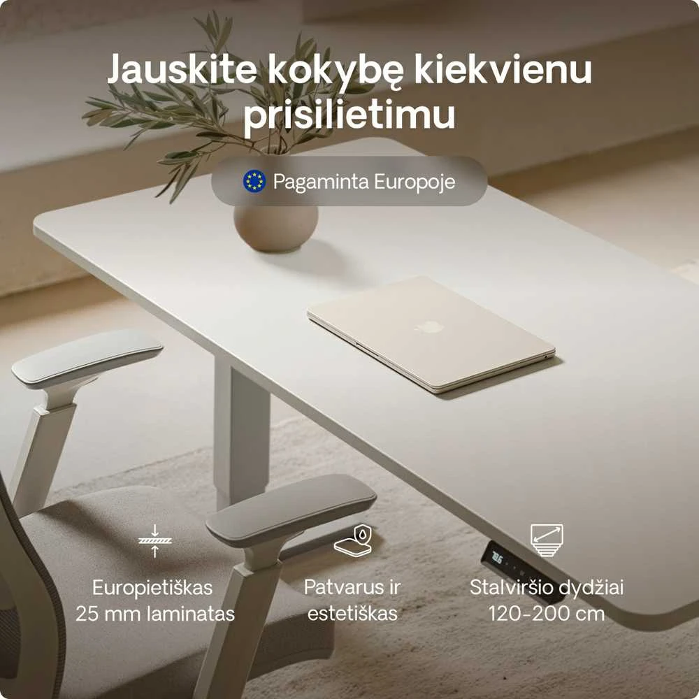 Elektrinis reguliuojamo aukščio stalas Desktronic HomePro Pilkas/Baltas, 160x80cm, Dvigubas motoras, USB ir USB-C įkrovimo lizdai