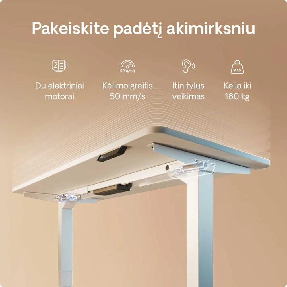 Elektrinis reguliuojamo aukščio stalas Desktronic HomePro Baltas/Baltas, 120x60cm, Dvigubas motoras, USB ir USB-C įkrovimo lizdai