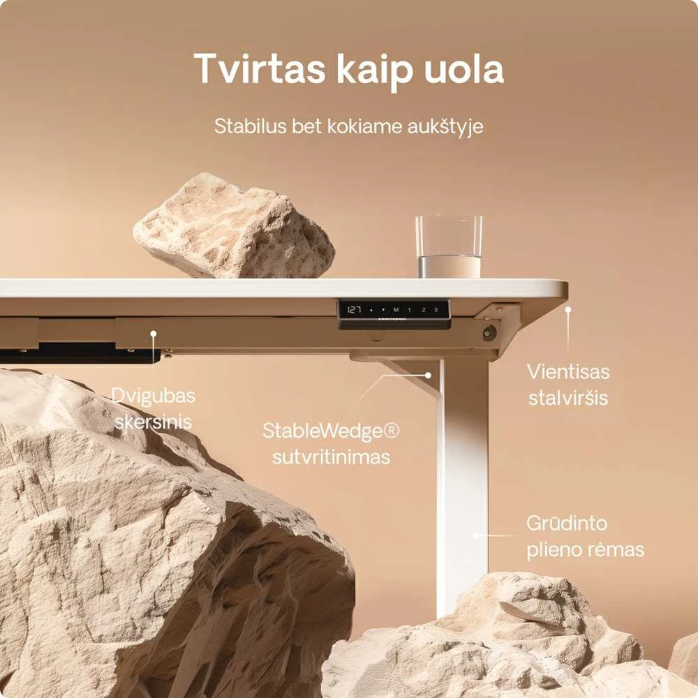 Elektrinis reguliuojamo aukščio stalas Desktronic HomePro Baltas/Baltas, 120x60cm, Dvigubas motoras, USB ir USB-C įkrovimo lizdai
