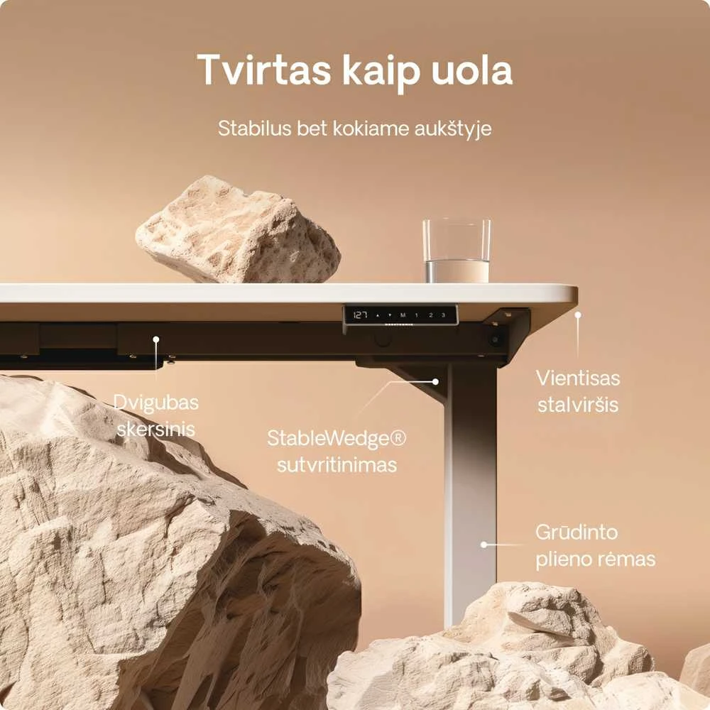 Elektrinis reguliuojamo aukščio stalas Desktronic HomePro Pilkas/Baltas, 160x80cm, Dvigubas motoras, USB ir USB-C įkrovimo lizdai