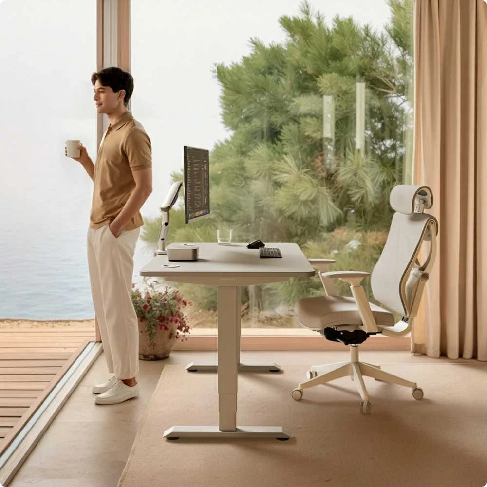 Elektrinis reguliuojamo aukščio stalas Desktronic HomePro Pilkas/Pilkas, 200x80cm, Dvigubas motoras, USB ir USB-C įkrovimo lizdai