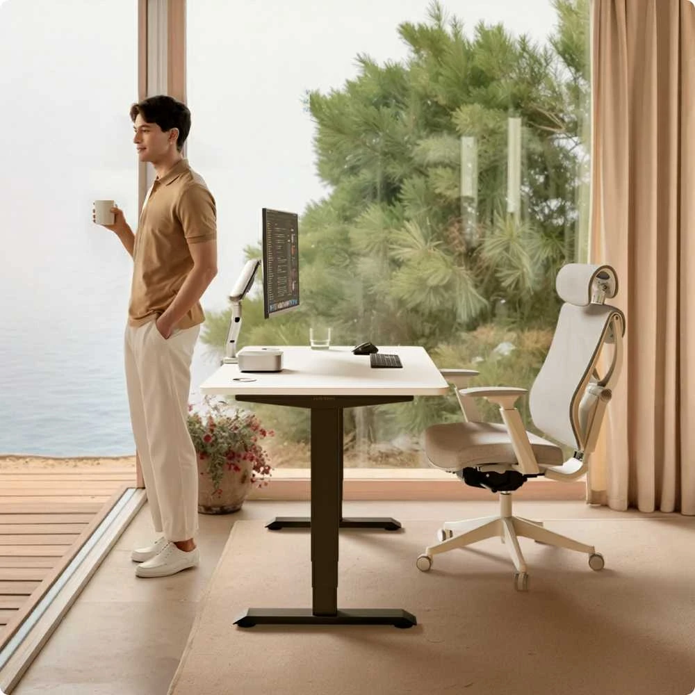 Elektrinis reguliuojamo aukščio stalas Desktronic HomePro Juodas/Baltas, 200x80cm, Dvigubas motoras, USB ir USB-C įkrovimo lizdai