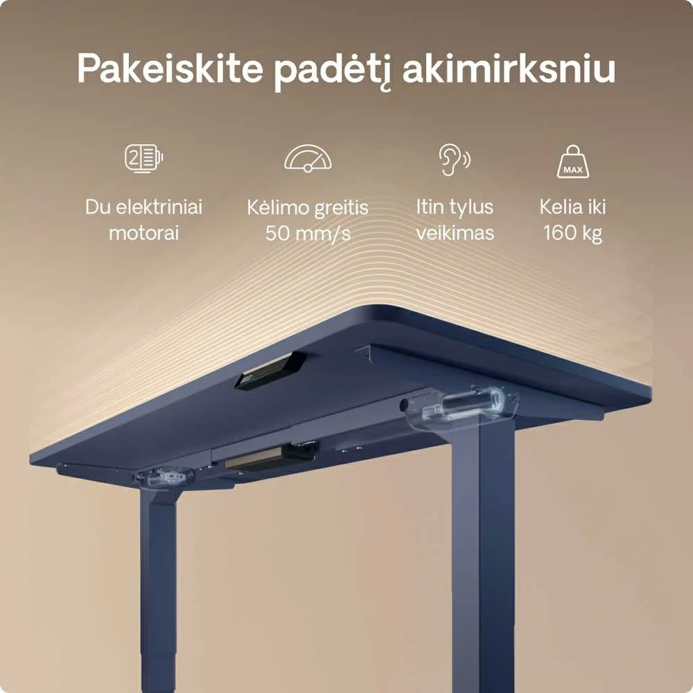 Desktronic HomePro stalo dvigubas motoras ir techninės savybės