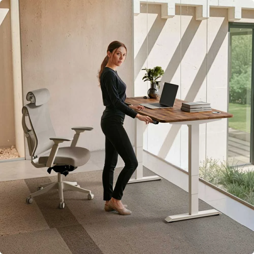 Reguliuojamas stalas HomePro su riešutmedžio stalviršiu