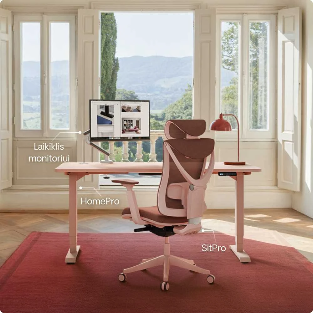 Elektrinis reguliuojamo aukščio stalas Desktronic HomePro Juodas/Rožinis, 120x60cm, Dvigubas motoras, USB ir USB-C įkrovimo lizdai