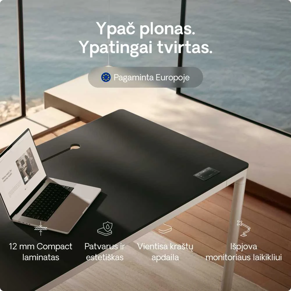 Elektrinis Reguliuojamo Aukščio Stalas Desktronic HomeMax Baltas/Juodas, 160x80cm, Keturi varikliai, Magnetinis kabelių laikiklis