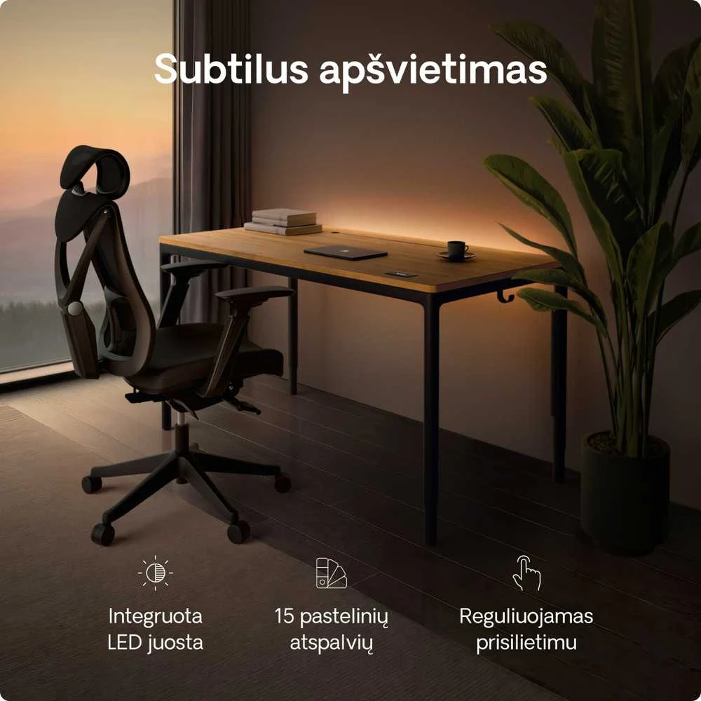 Elektrinis Reguliuojamo Aukščio Stalas Desktronic HomeMax Juodas/Ąžuolas, 160x80cm, Keturi varikliai, Magnetinis kabelių laikiklis