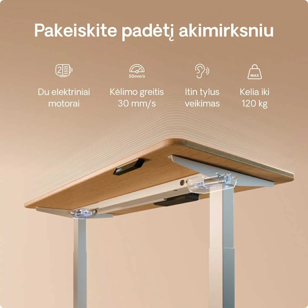 Desktronic stalo techninės savybės ir dvigubas motoras