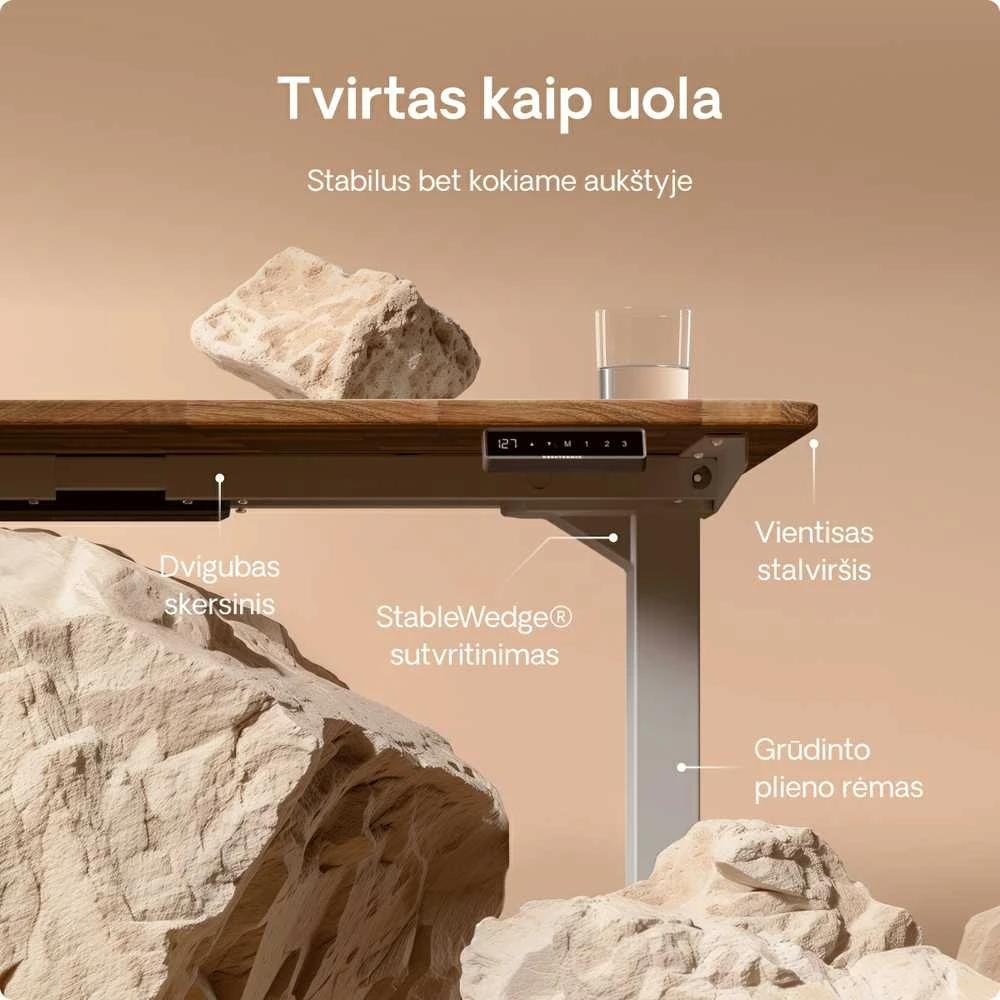 Desktronic stalas: techninė rėmo ir konstrukcijos schema