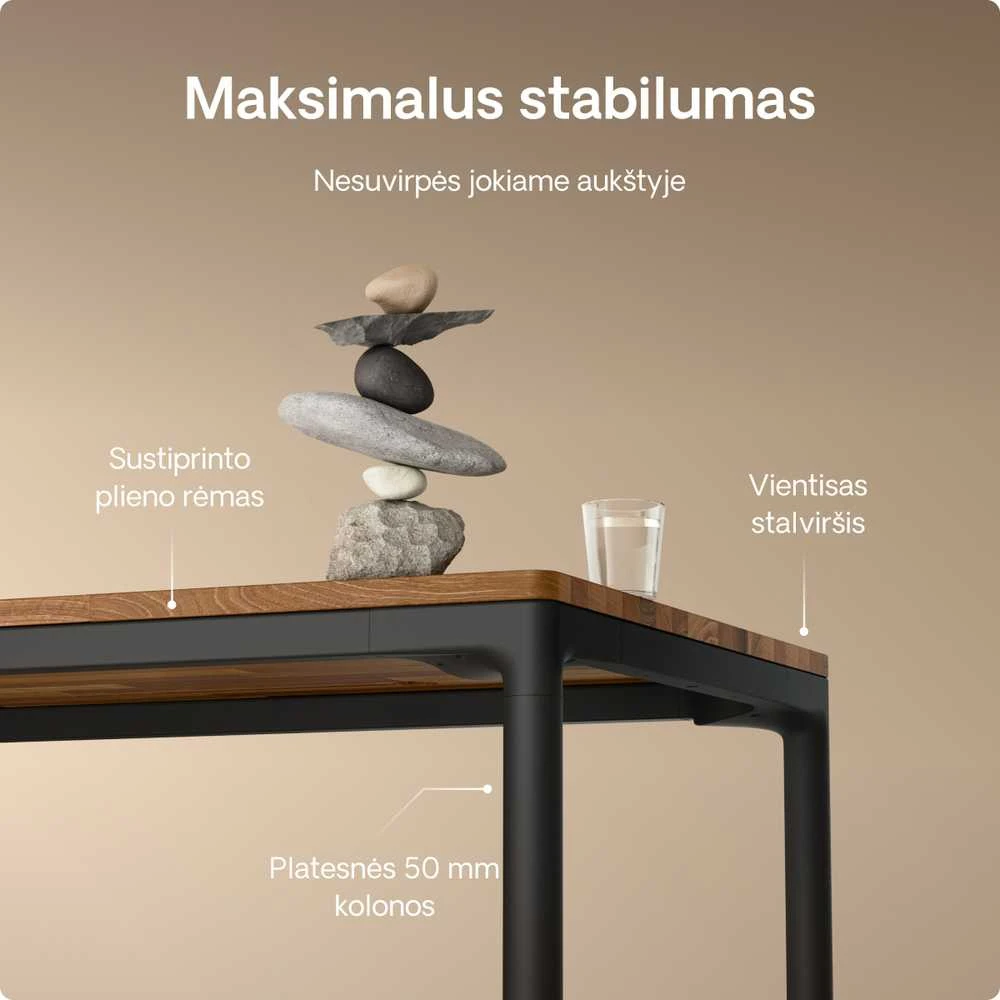 Elektrinis Reguliuojamo Aukščio Stalas Desktronic HomeMax Juodas/Riešutmedis, 160x80cm, Keturi varikliai, Magnetinis kabelių laikiklis
