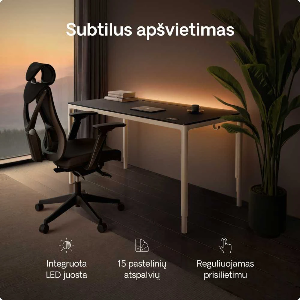 Elektrinis Reguliuojamo Aukščio Stalas Desktronic HomeMax Baltas/Juodas, 160x80cm, Keturi varikliai, Magnetinis kabelių laikiklis