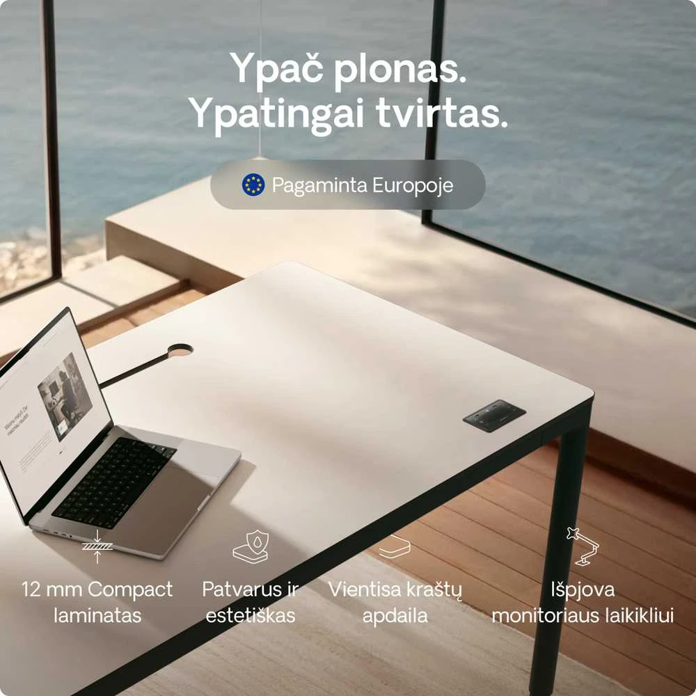 Elektrinis Reguliuojamo Aukščio Stalas Desktronic HomeMax Juodas/Baltas, 160x80cm, Keturi varikliai, Magnetinis kabelių laikiklis