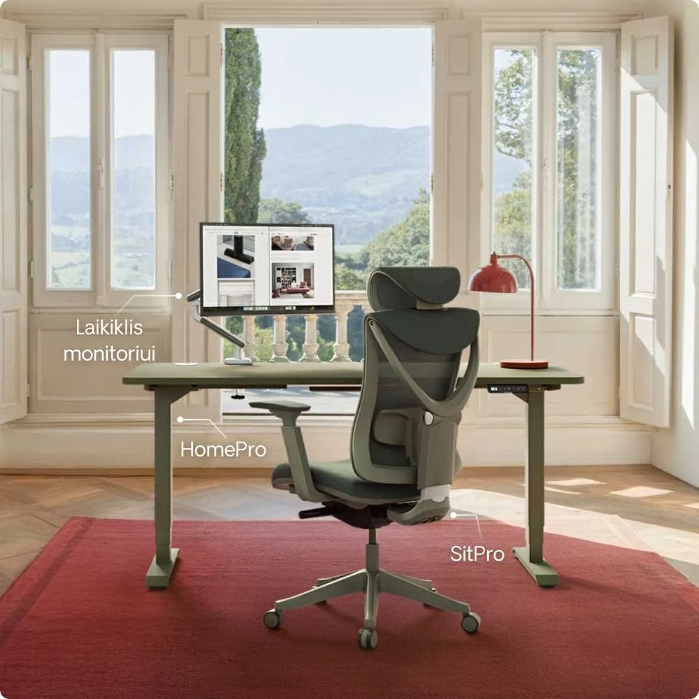 Elektrinis reguliuojamo aukščio stalas Desktronic HomePro Žalias/Baltas, 120x60cm, Dvigubas motoras, USB ir USB-C įkrovimo lizdai