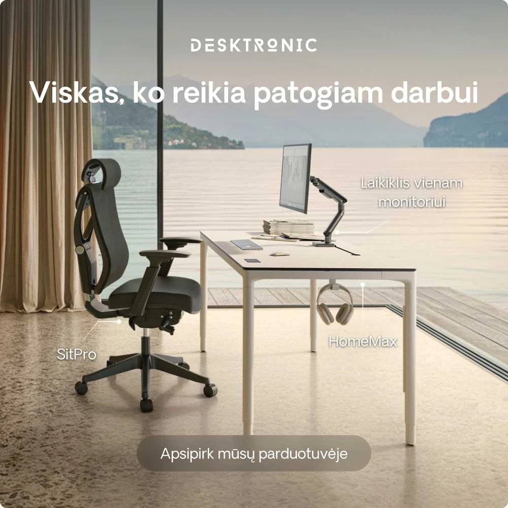 Elektrinis Reguliuojamo Aukščio Stalas Desktronic HomeMax Baltas/Baltas, 160x80cm, Keturi varikliai, Magnetinis kabelių laikiklis