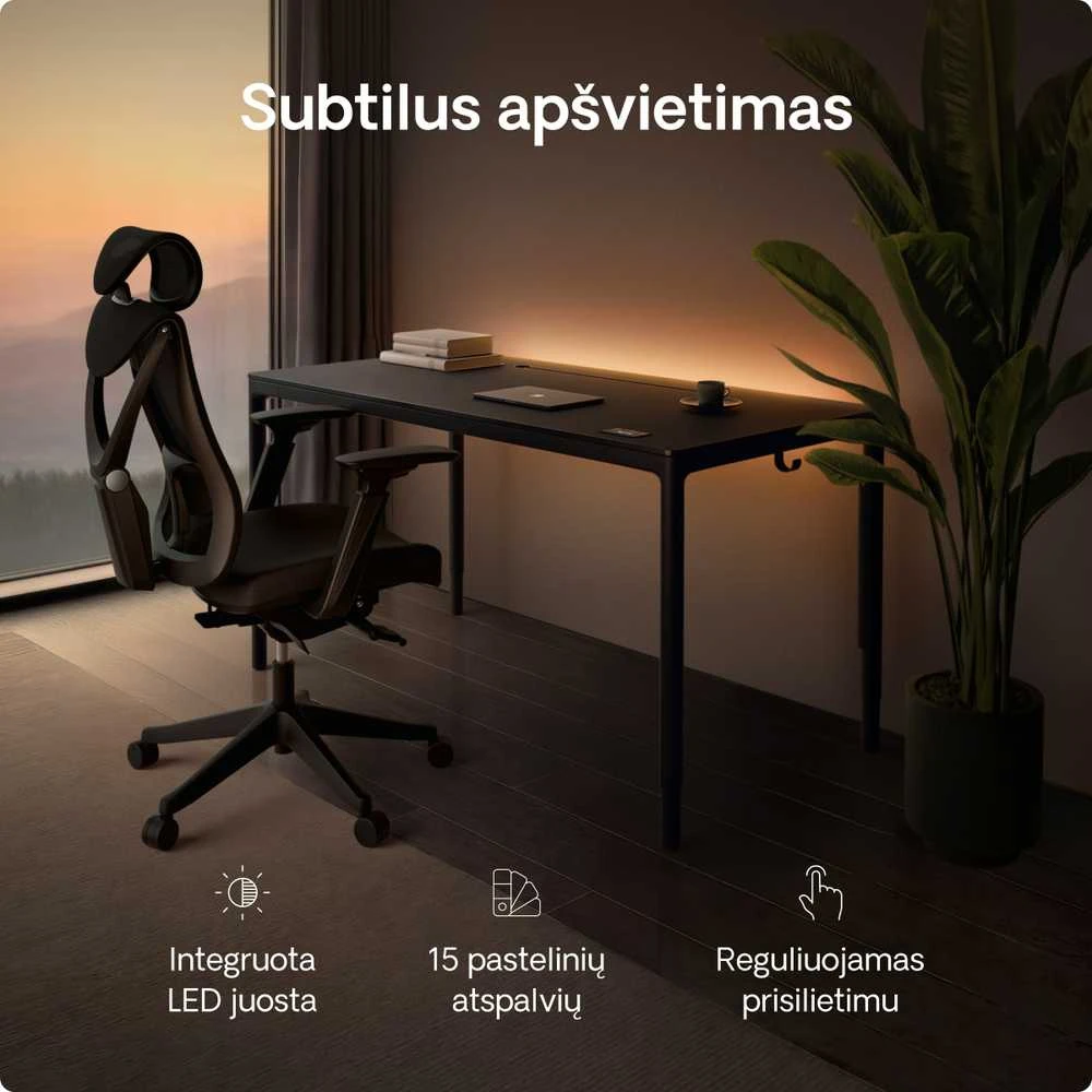 Elektrinis Reguliuojamo Aukščio Stalas Desktronic HomeMax Juodas/Juodas, 160x80cm, Keturi varikliai, Magnetinis kabelių laikiklis