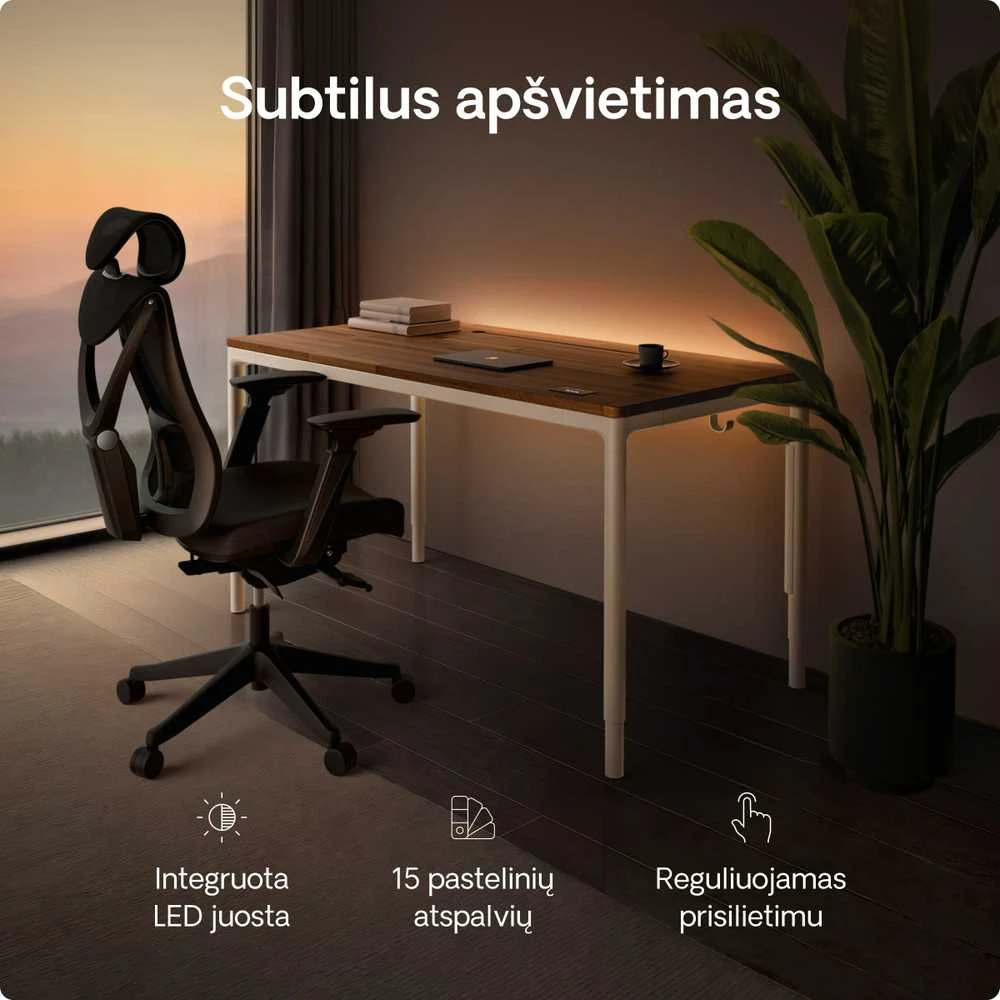 Elektrinis Reguliuojamo Aukščio Stalas Desktronic HomeMax Baltas/Riešutmedis, 160x80cm, Keturi varikliai, Magnetinis kabelių laikiklis