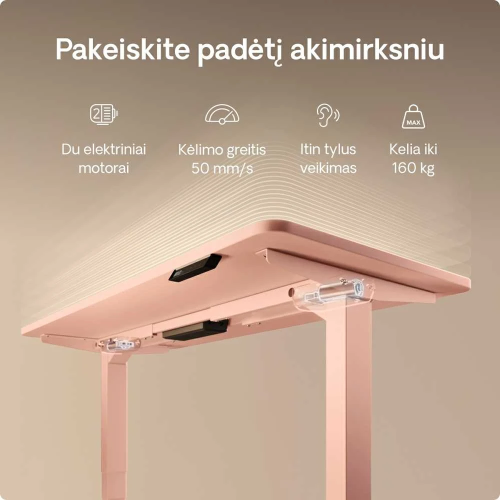 Desktronic HomePro rožinis stalas – techninės savybės