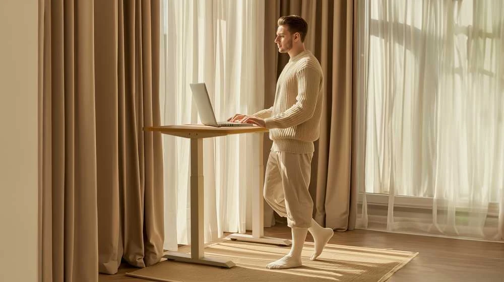 Elektrinis reguliuojamo aukščio stalas Desktronic HomeOne Pilkas/Baltas, 140x70cm, Dvigubas motoras, USB ir USB-C įkrovimo lizdai