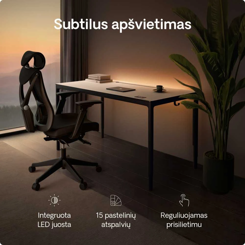 Elektrinis Reguliuojamo Aukščio Stalas Desktronic HomeMax Juodas/Baltas, 160x80cm, Keturi varikliai, Magnetinis kabelių laikiklis