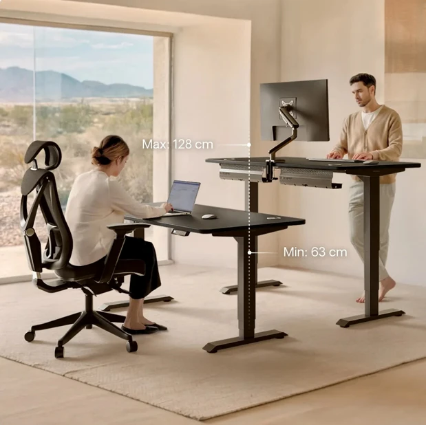 Elektrinis reguliuojamo aukščio stalas Desktronic HomePro Juodas/Juodas, 200x80cm, Dvigubas motoras, USB ir USB-C įkrovimo lizdai
