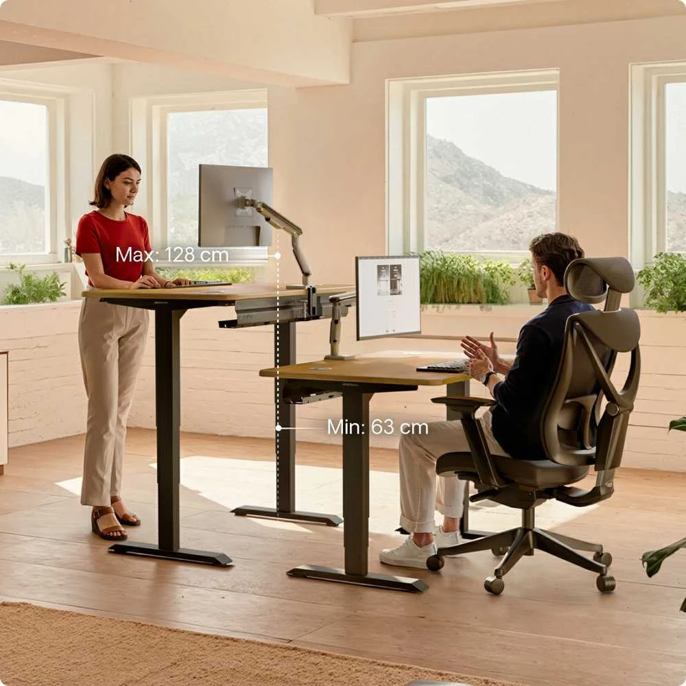 Elektrinis reguliuojamo aukščio stalas Desktronic HomePro Ąžuolo masyvas/Juodas, 180x80cm, Dvigubas motoras, USB ir USB-C įkrovimo lizdai