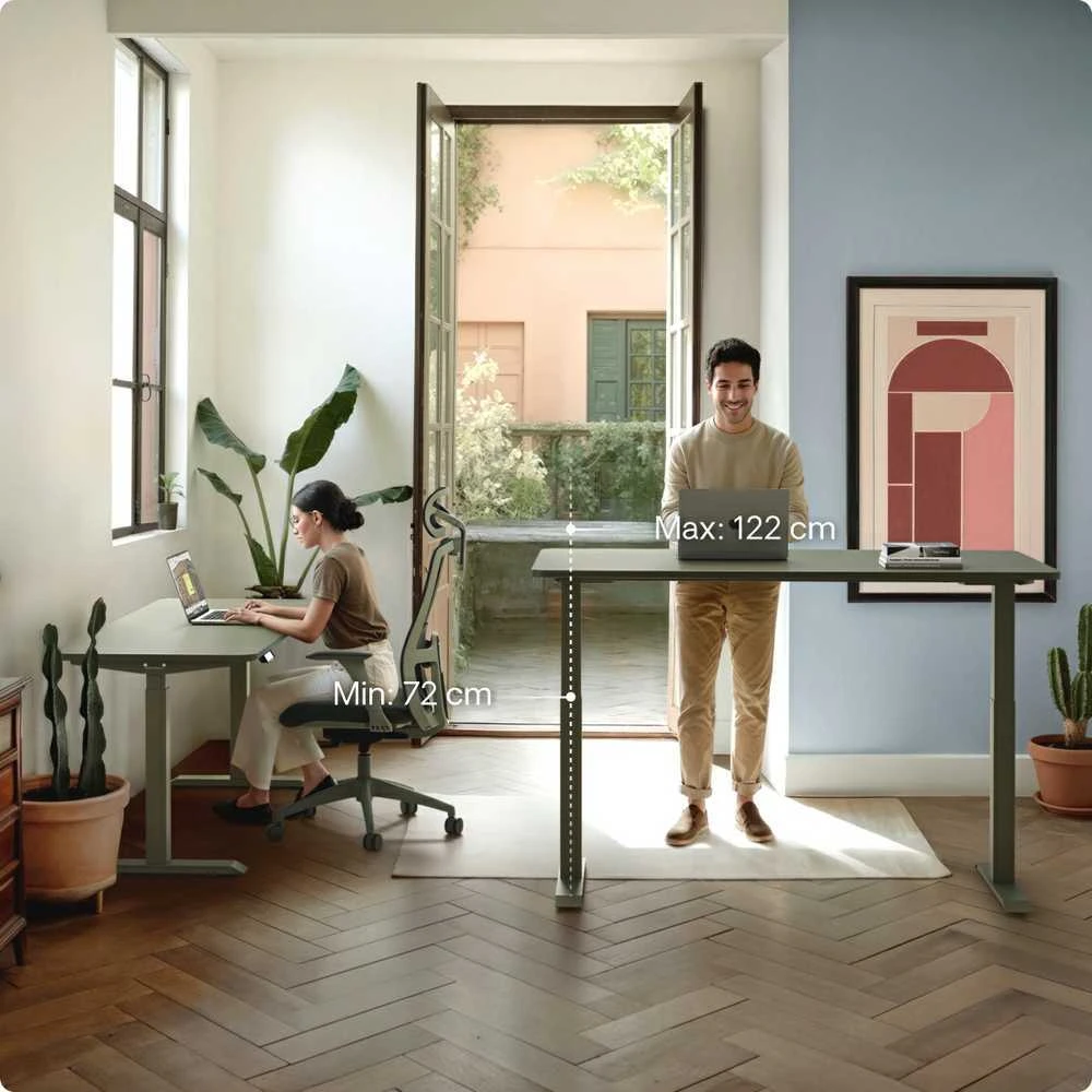 Elektrinis reguliuojamo aukščio stalas Desktronic HomeOne Žalias/Žalias, 120x60cm, Dvigubas motoras, USB ir USB-C įkrovimo lizdai