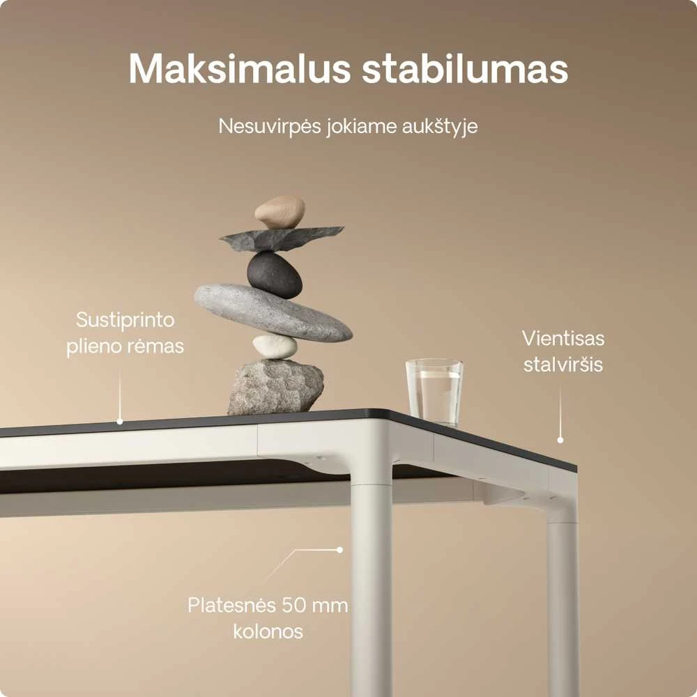 Elektrinis Reguliuojamo Aukščio Stalas Desktronic HomeMax Baltas/Juodas, 160x80cm, Keturi varikliai, Magnetinis kabelių laikiklis