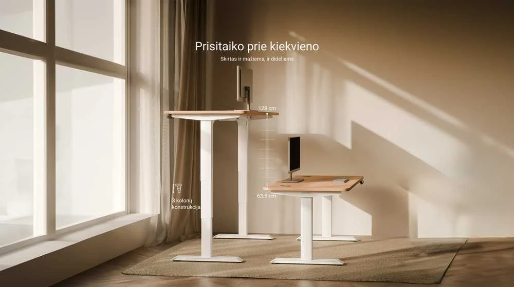 Elektrinis reguliuojamo aukščio stalas Desktronic HomePro Juodas/Ąžuolas, 200x80cm, Dvigubas motoras, USB ir USB-C įkrovimo lizdai