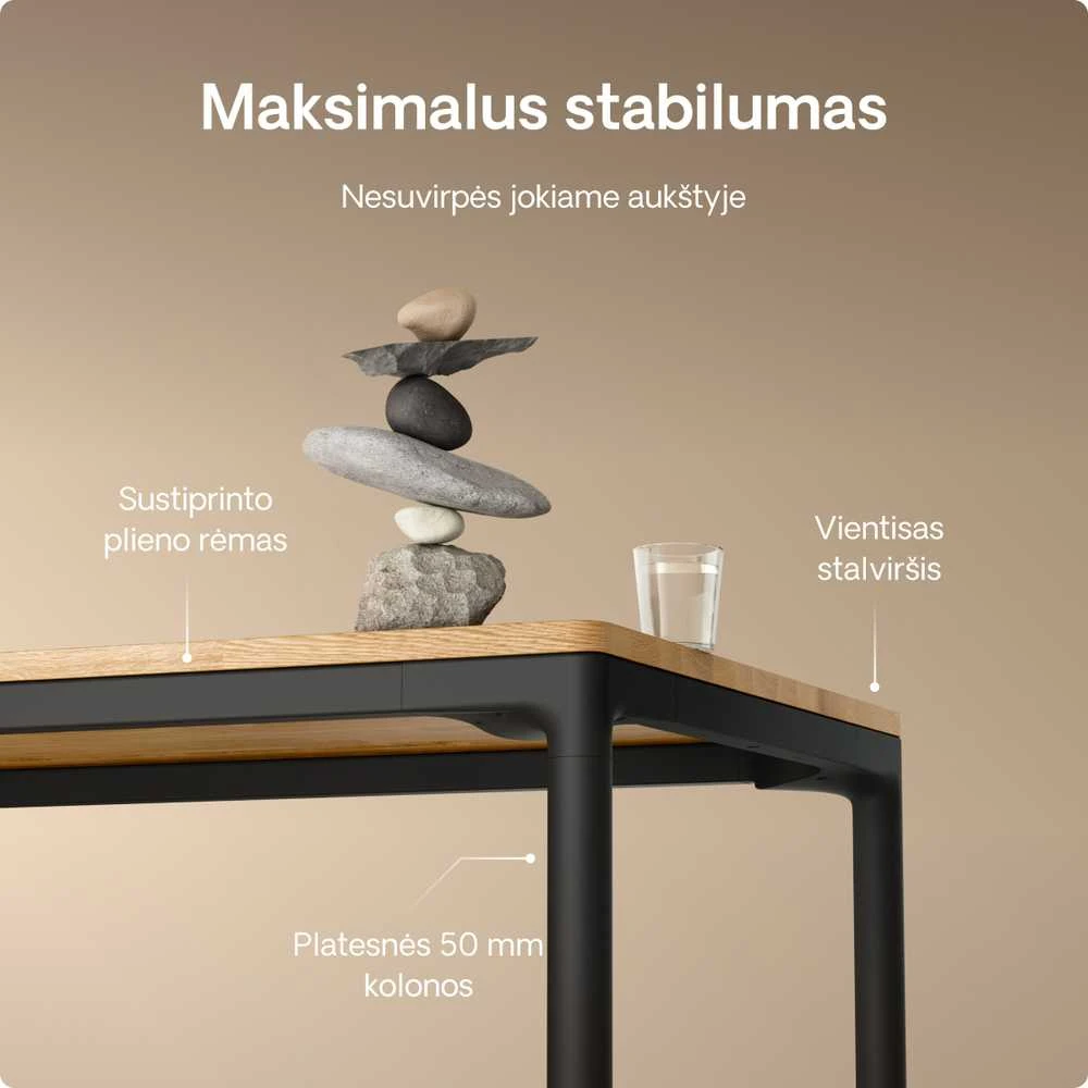 Elektrinis Reguliuojamo Aukščio Stalas Desktronic HomeMax Juodas/Ąžuolas, 160x80cm, Keturi varikliai, Magnetinis kabelių laikiklis