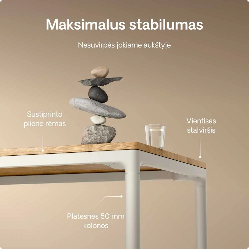 Elektrinis Reguliuojamo Aukščio Stalas Desktronic HomeMax Baltas/Ąžuolas, 160x80cm, Keturi varikliai, Magnetinis kabelių laikiklis