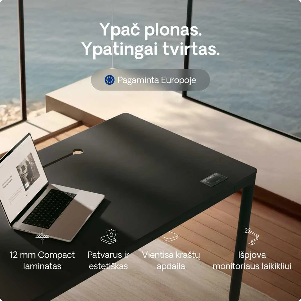 Elektrinis Reguliuojamo Aukščio Stalas Desktronic HomeMax Juodas/Juodas, 160x80cm, Keturi varikliai, Magnetinis kabelių laikiklis