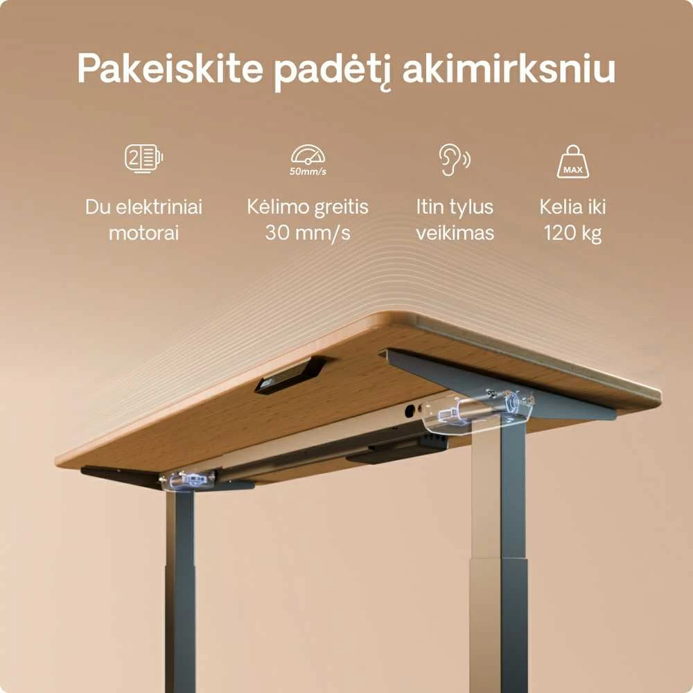 Desktronic HomeOne stalo techninės savybės ir variklių schema